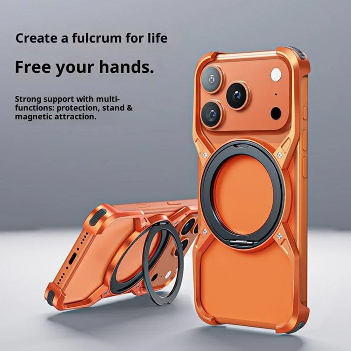 For iPhone 17 Pro Case Kickstand Frameless Aluminum Alloy Bumper Phone Cover - Orange - 3