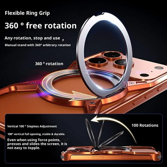 For iPhone 17 Pro Case Kickstand Frameless Aluminum Alloy Bumper Phone Cover - Orange - 4