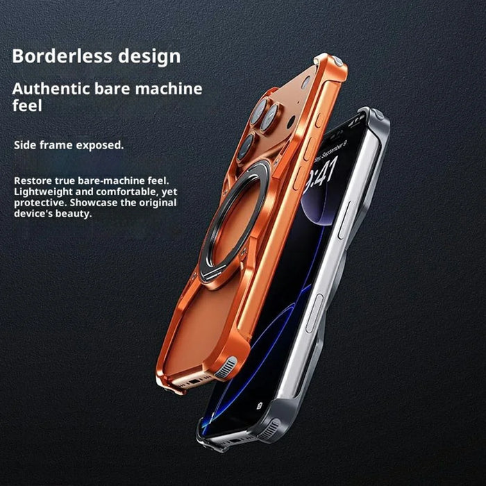 For iPhone 17 Pro Case Kickstand Frameless Aluminum Alloy Bumper Phone Cover - Orange - 6