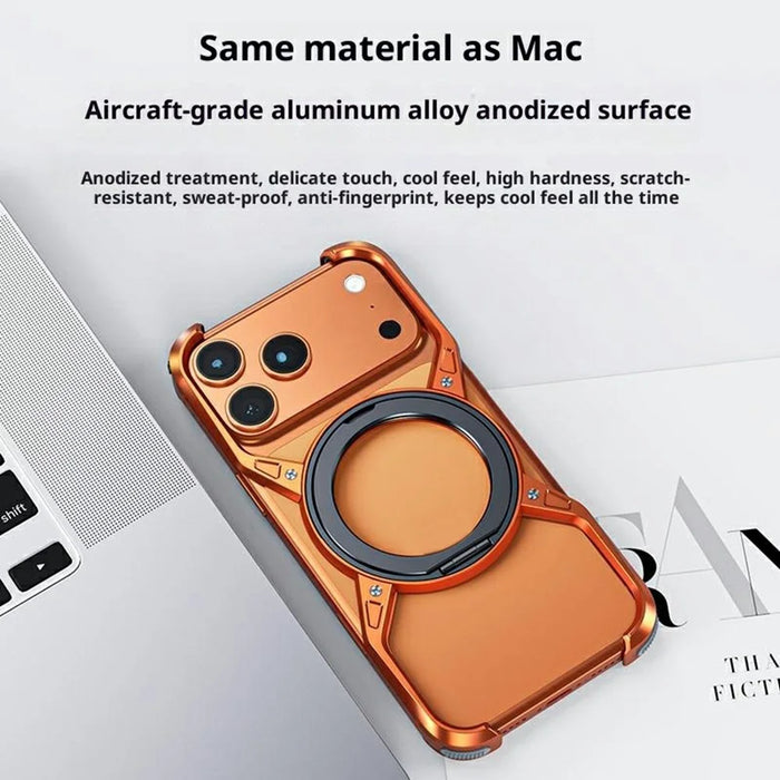 For iPhone 17 Pro Case Kickstand Frameless Aluminum Alloy Bumper Phone Cover - Orange - 7