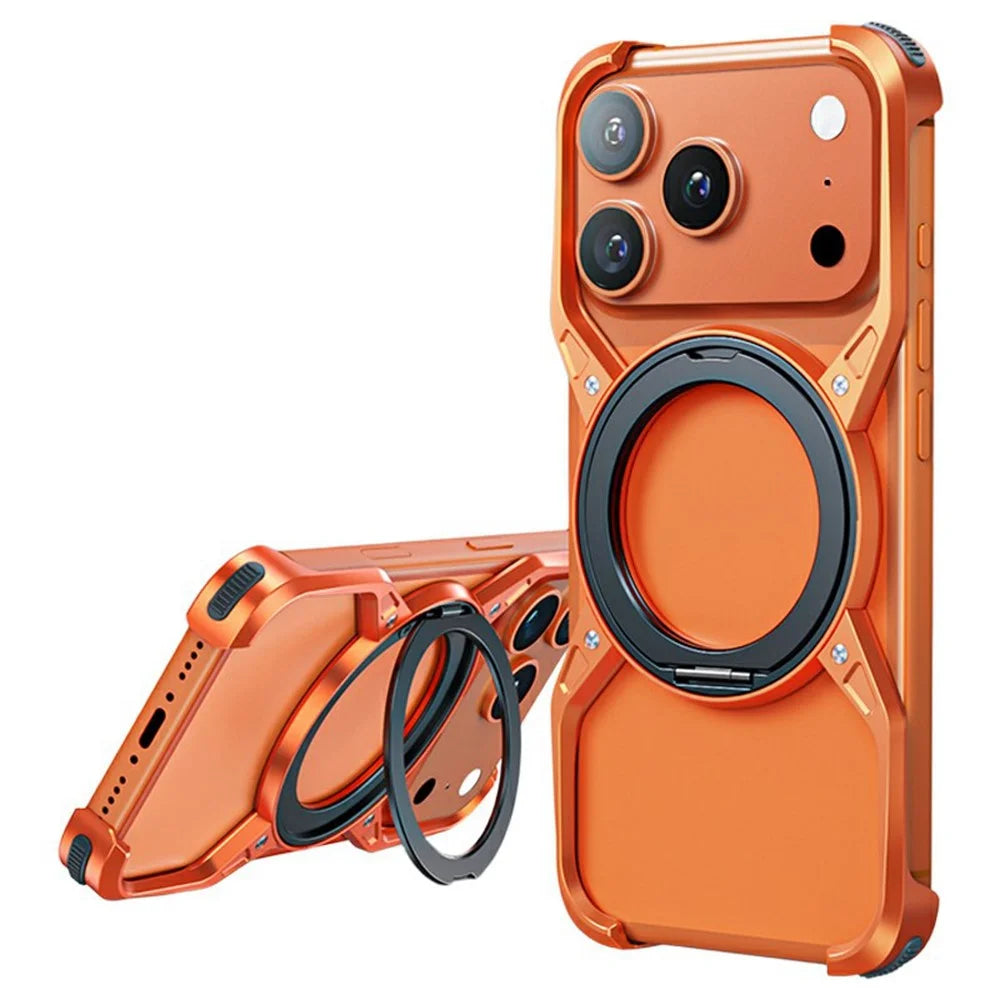 For iPhone 17 Pro Max Case Kickstand Frameless Aluminum Alloy Bumper Phone Cover - Orange - 1