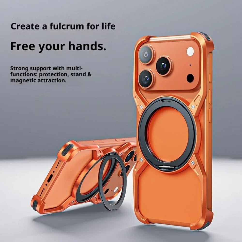 For iPhone 17 Pro Max Case Kickstand Frameless Aluminum Alloy Bumper Phone Cover - Orange - 3