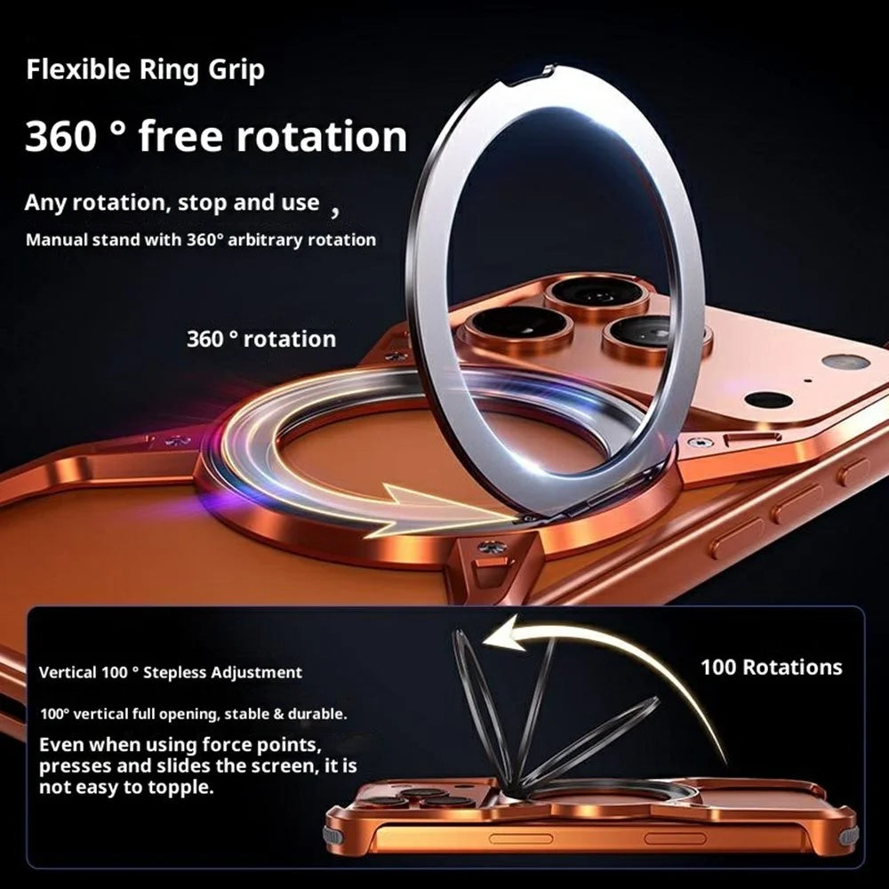 For iPhone 17 Pro Max Case Kickstand Frameless Aluminum Alloy Bumper Phone Cover - Orange - 4