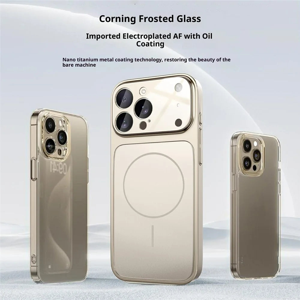 For iPhone 17 Pro Max Magnetic Case Ultra Thin PC Phone Cover with Matte Corning Gorilla Glass Lens Protector - Titanium Grey - 2