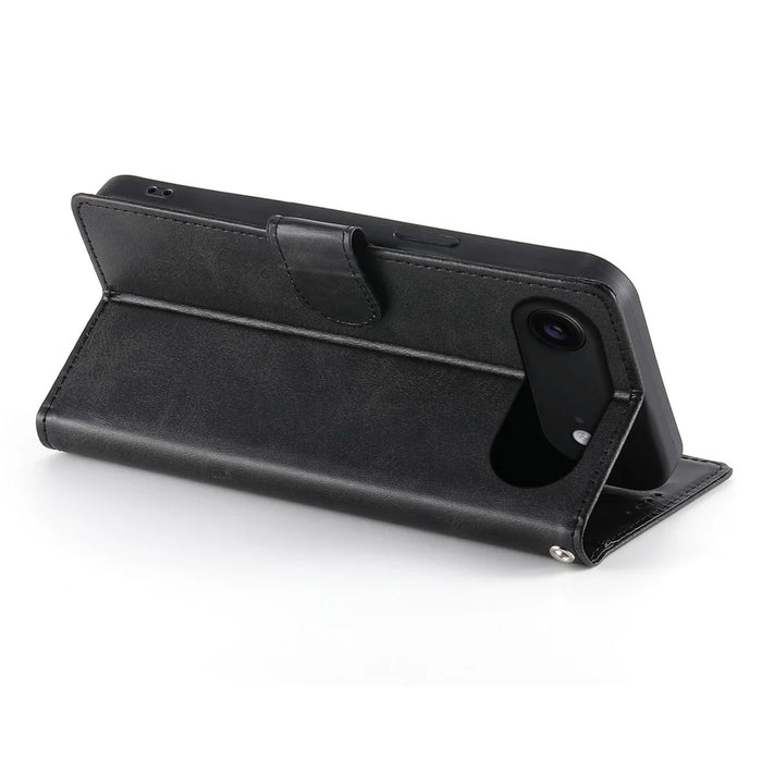For iPhone Air Case Stand Wallet Calf Texture PU Leather Flip Phone Cover with Wrist Strap - Black - 3