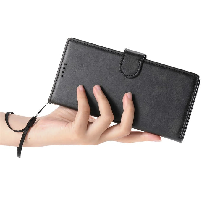 For iPhone Air Case Stand Wallet Calf Texture PU Leather Flip Phone Cover with Wrist Strap - Black - 5