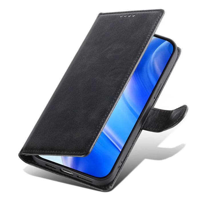 For iPhone Air Case Stand Wallet Calf Texture PU Leather Flip Phone Cover with Wrist Strap - Black - 7