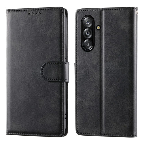 Wallet Case For Samsung Galaxy A18 5G / A18 4G / A17 5G / A17 4G / A26 5G / A16 5G / A16 4G Calf Texture PU Leather Flip Phone Cover with Wrist Strap - Black - 1