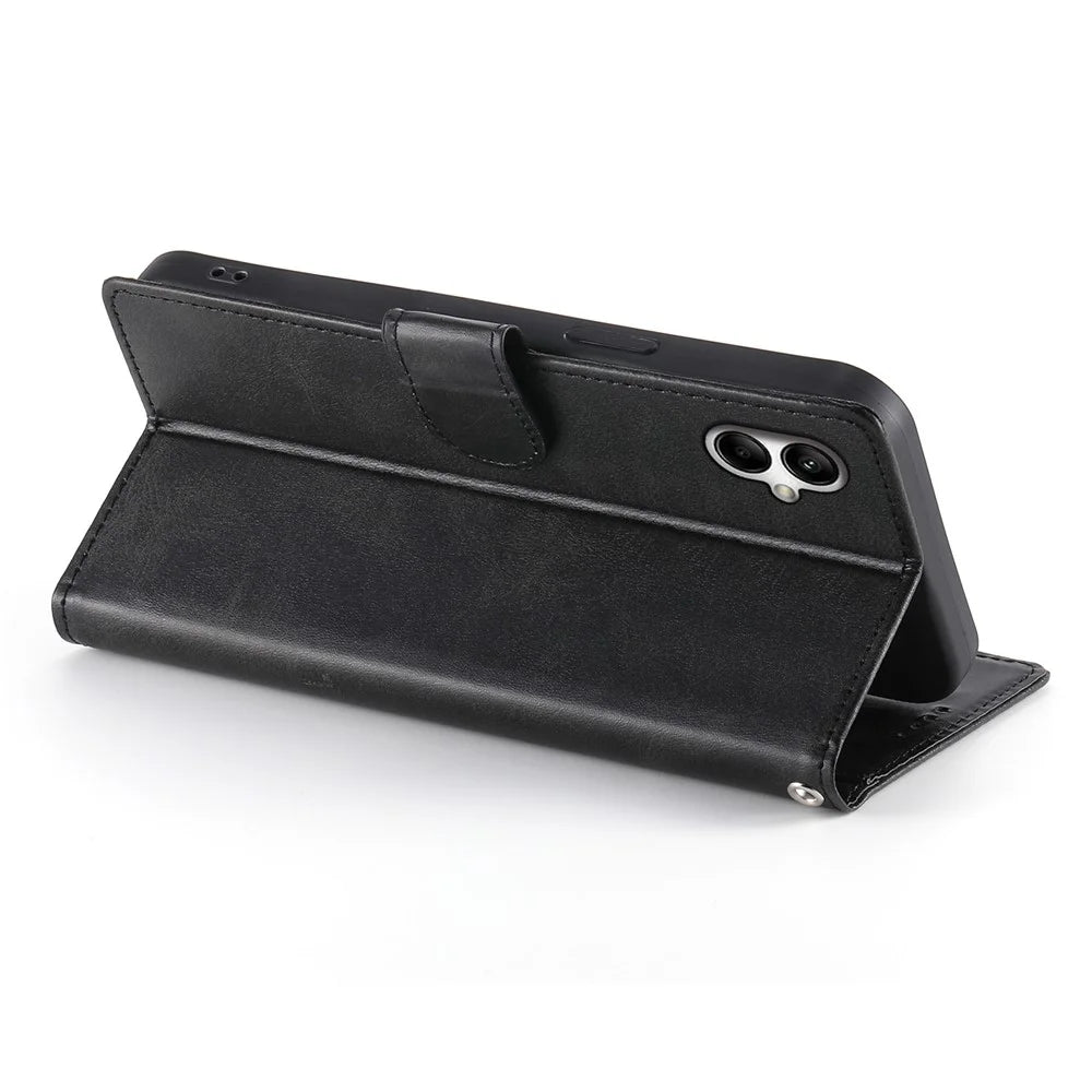 Wallet Case For Samsung Galaxy A08 5G / A08 4G / A07 5G / A07 4G / A06 4G / A06 5G Stand Calf Texture PU Leather Flip Phone Cover with Wrist Strap - Black - 3
