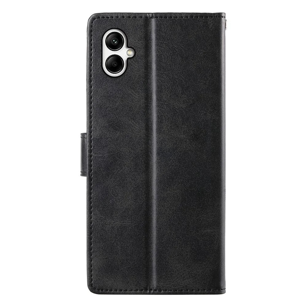 Wallet Case For Samsung Galaxy A08 5G / A08 4G / A07 5G / A07 4G / A06 4G / A06 5G Stand Calf Texture PU Leather Flip Phone Cover with Wrist Strap - Black - 6