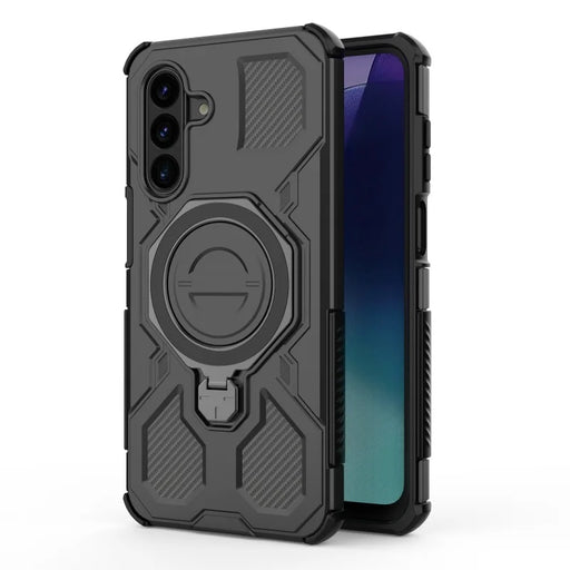WANLONFENG For Samsung Galaxy A17 4G / Galaxy A17 5G Case Kickstand with 2Pcs Screen Film  KJ Series PC TPU Phone Cover (Big Lens Hole) - Black - 2