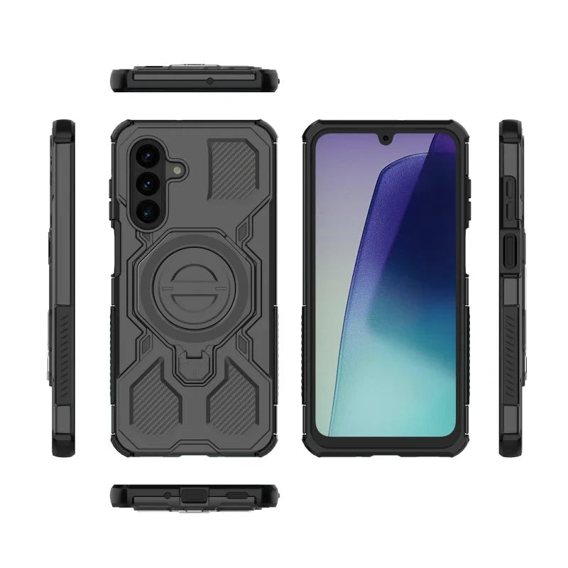 WANLONFENG For Samsung Galaxy A17 4G / Galaxy A17 5G Case Kickstand with 2Pcs Screen Film  KJ Series PC TPU Phone Cover (Big Lens Hole) - Black - 3
