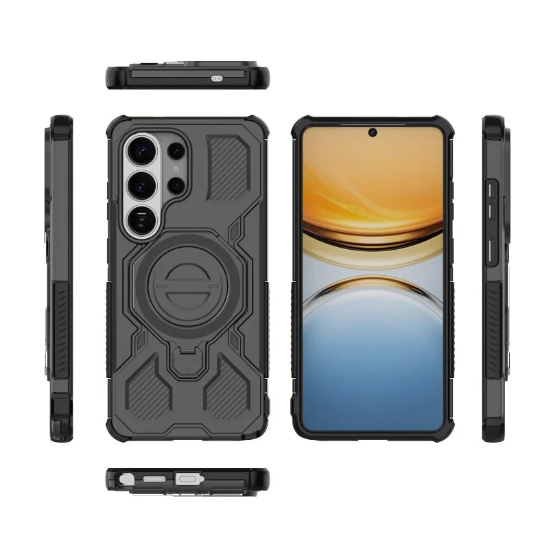 WANLONFENG For Samsung Galaxy S26 Ultra Case Kickstand with 2Pcs Screen Film  KJ Series PC TPU Phone Cover (Big Lens Hole) - Black - 3