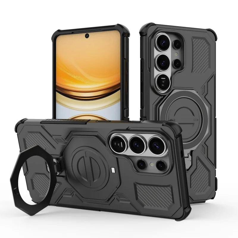 WANLONFENG For Samsung Galaxy S26 Ultra Case Kickstand with 2Pcs Screen Film  KJ Series PC TPU Phone Cover (Big Lens Hole) - Black - 4