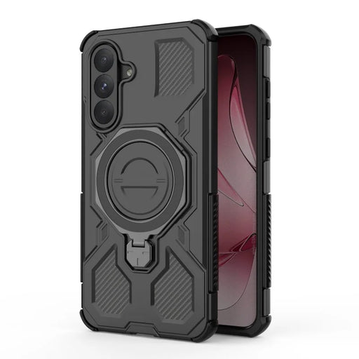 WANLONFENG For Samsung Galaxy A26 5G Case Kickstand with 2Pcs Screen Film  KJ Series PC TPU Phone Cover (Big Lens Hole) - Black - 2