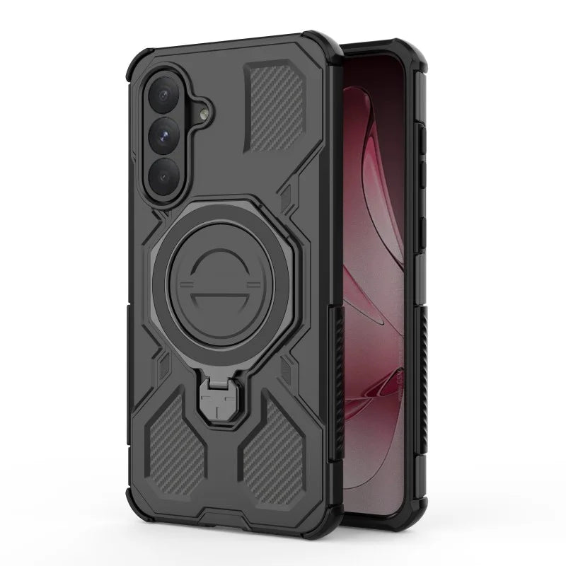 WANLONFENG For Samsung Galaxy A56 5G Case Kickstand with 2Pcs Screen Film  KJ Series PC TPU Phone Cover (Big Lens Hole) - Black - 2