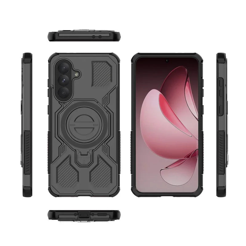 WANLONFENG For Samsung Galaxy A56 5G Case Kickstand with 2Pcs Screen Film  KJ Series PC TPU Phone Cover (Big Lens Hole) - Black - 4