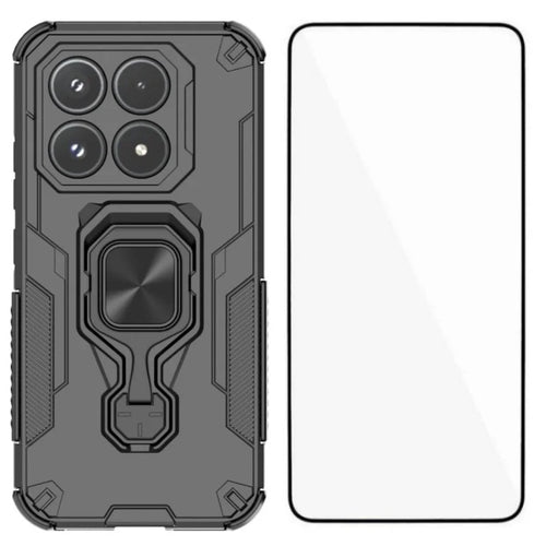 WANLONFENG For Xiaomi 17 Phone Case  PC TPU Back Cover Kickstand with Tempered Glass - Black - 1