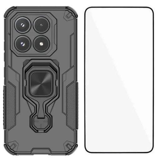 WANLONFENG For Xiaomi 17 Phone Case  PC TPU Back Cover Kickstand with Tempered Glass - Black - 1