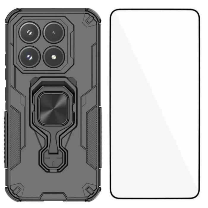 WANLONFENG For Xiaomi 17 Phone Case  PC TPU Back Cover Kickstand with Tempered Glass - Black - 1