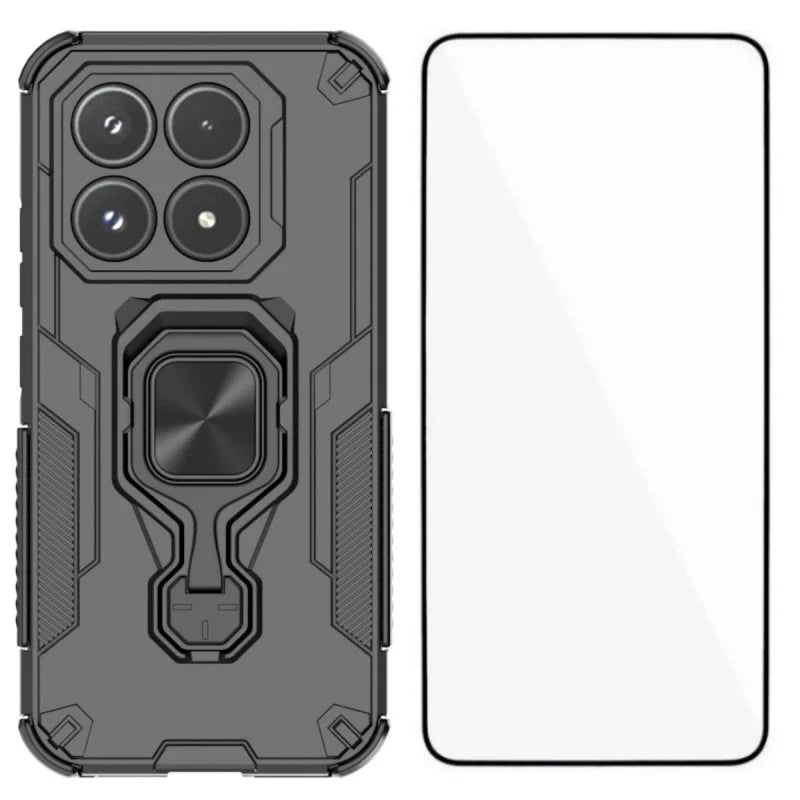 WANLONFENG For Xiaomi 17 Phone Case  PC TPU Back Cover Kickstand with Tempered Glass - Black - 1