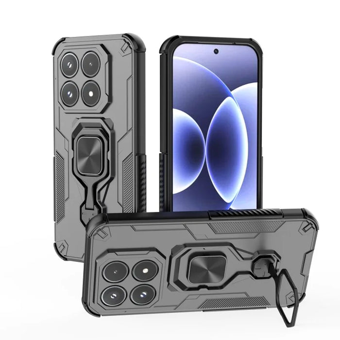 WANLONFENG For Xiaomi 17 Phone Case  PC TPU Back Cover Kickstand with Tempered Glass - Black - 4