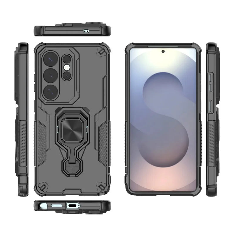 WANLONFENG For Samsung Galaxy S26 Ultra Phone Case  PC TPU Back Cover Kickstand with Tempered Glass - Black - 2