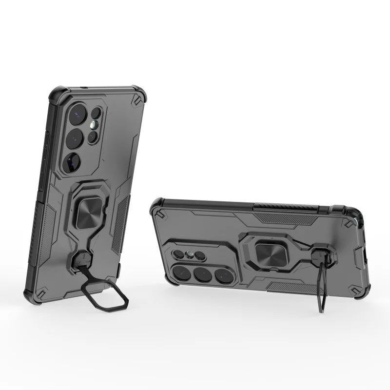 WANLONFENG For Samsung Galaxy S26 Ultra Phone Case  PC TPU Back Cover Kickstand with Tempered Glass - Black - 3