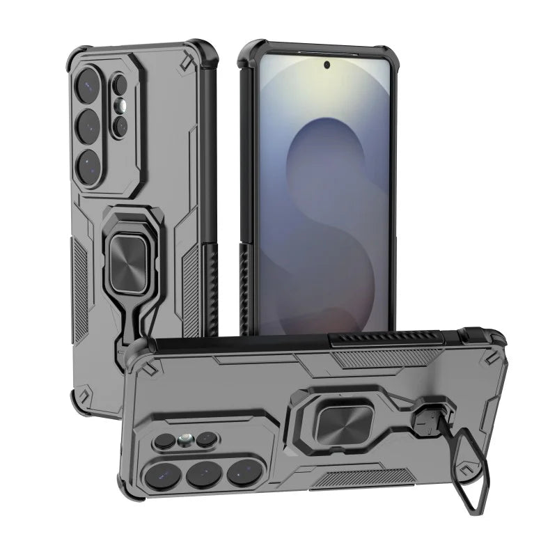 WANLONFENG For Samsung Galaxy S26 Ultra Phone Case  PC TPU Back Cover Kickstand with Tempered Glass - Black - 4