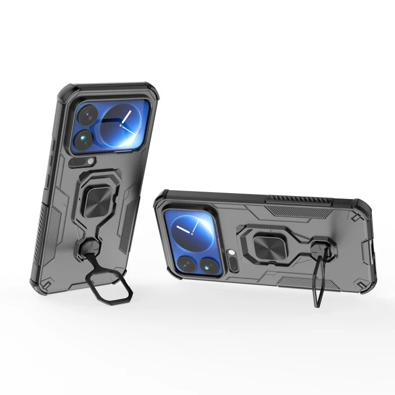 WANLONFENG For Xiaomi 17 Pro Phone Case  PC TPU Back Cover Kickstand with Tempered Glass - Black - 3