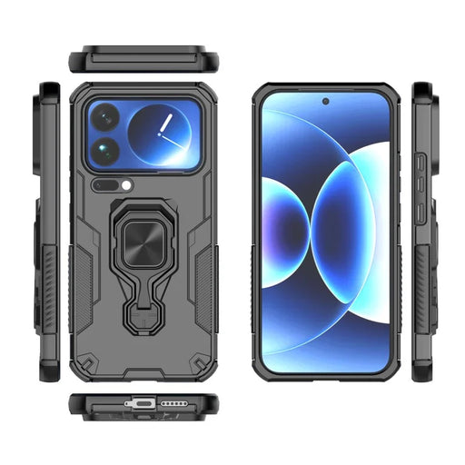 WANLONFENG For Xiaomi 17 Pro Max Phone Case  PC TPU Back Cover Kickstand with Tempered Glass - Black - 2