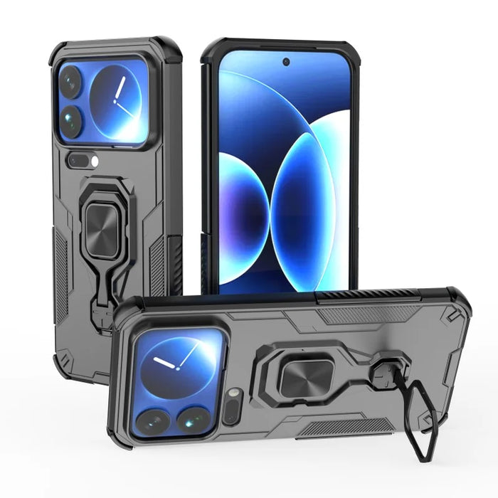 WANLONFENG For Xiaomi 17 Pro Max Phone Case  PC TPU Back Cover Kickstand with Tempered Glass - Black - 4