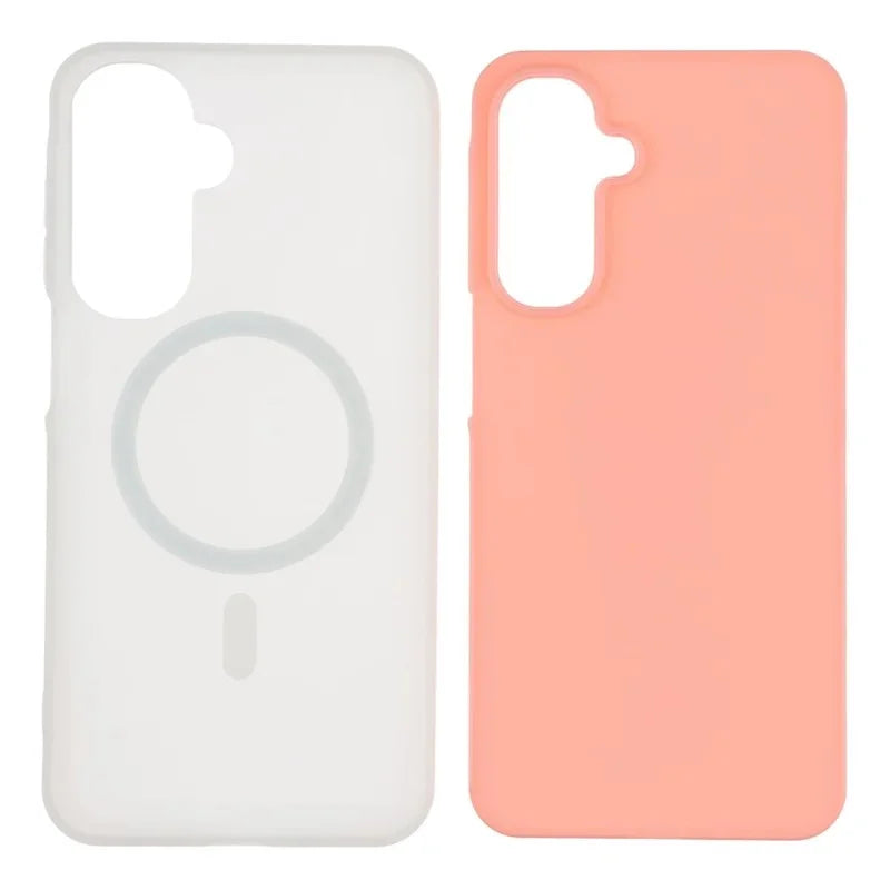 WANLONFENG For Samsung Galaxy A55 5G Magnetic Case  ML Series Matte PC TPU Phone Cover Large Cutouts with 2Pcs Screen Film - Pink - 4