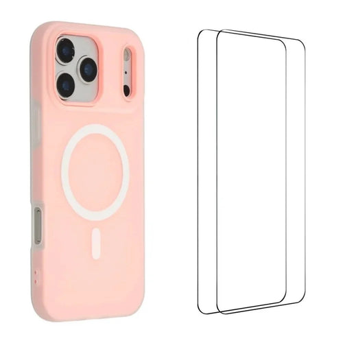 WANLONFENG For iPhone 17 Pro Max Magnetic Case  ML Series Matte PC TPU Phone Cover Large Cutouts with 2Pcs Screen Film - Pink - 1