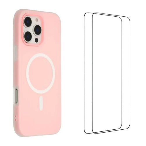 WANLONFENG For iPhone 16 Pro Magnetic Case  ML Series Matte PC TPU Phone Cover Large Cutouts with 2Pcs Screen Film - Pink - 1