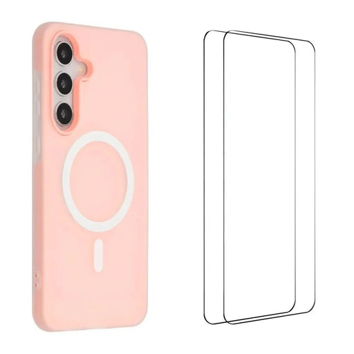 WANLONFENG For Samsung Galaxy S24 FE Magnetic Case  ML Series Matte PC TPU Phone Cover Large Cutouts with 2Pcs Screen Film - Pink - 1