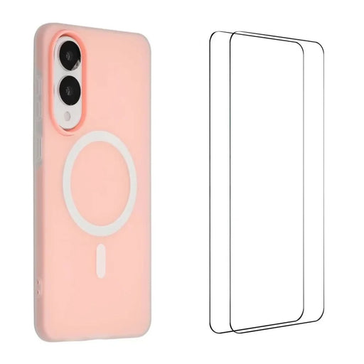 WANLONFENG For Samsung Galaxy S25 Edge Magnetic Case  ML Series Matte PC TPU Phone Cover Large Cutouts with 2Pcs Screen Film - Pink - 1