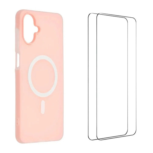WANLONFENG For Samsung Galaxy A06 4G Magnetic Case  ML Series Matte PC TPU Phone Cover Large Cutouts with 2Pcs Screen Film - Pink - 1