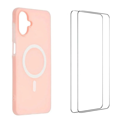 WANLONFENG For Samsung Galaxy A06 4G Magnetic Case  ML Series Matte PC TPU Phone Cover Large Cutouts with 2Pcs Screen Film - Pink - 1