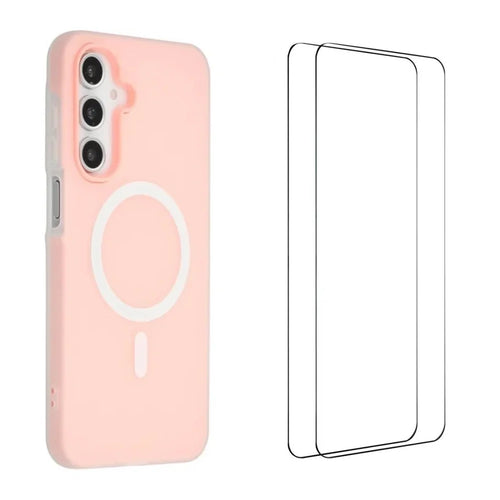 WANLONFENG For Samsung Galaxy A25 5G (Global) (161mm) Magnetic Case  ML Series Matte PC TPU Phone Cover Large Cutouts with 2Pcs Screen Film - Pink - 1