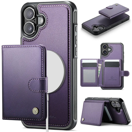 JEEHOOD For iPhone 17 Case  J09 RFID Blocking Card Holder Leather Back Phone Cover Compatible with MagSafe - Purple - 1