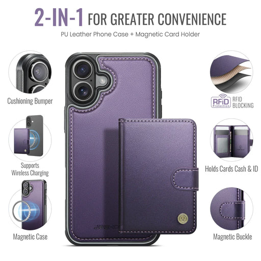 JEEHOOD For iPhone 17 Case  J09 RFID Blocking Card Holder Leather Back Phone Cover Compatible with MagSafe - Purple - 2