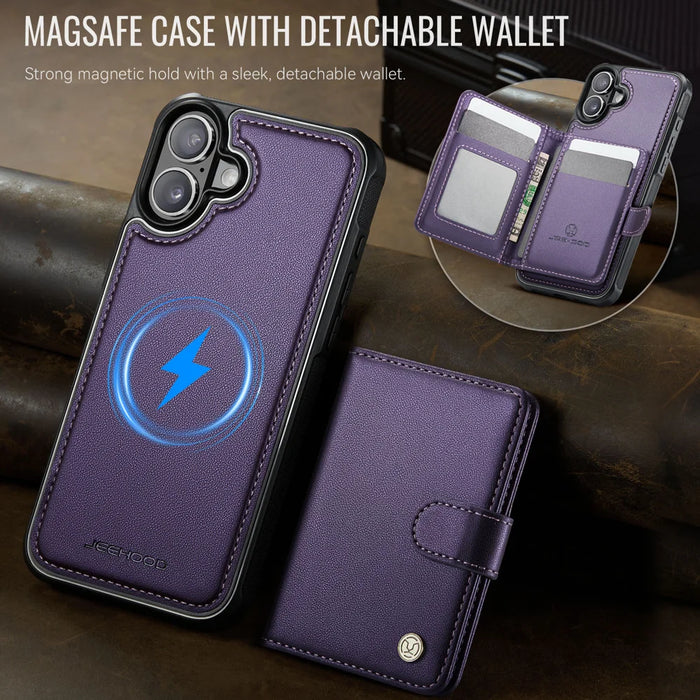 JEEHOOD For iPhone 17 Case  J09 RFID Blocking Card Holder Leather Back Phone Cover Compatible with MagSafe - Purple - 5