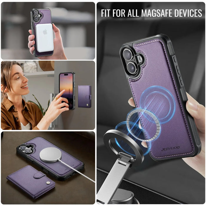 JEEHOOD For iPhone 17 Case  J09 RFID Blocking Card Holder Leather Back Phone Cover Compatible with MagSafe - Purple - 6