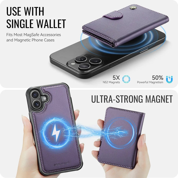 JEEHOOD For iPhone 17 Case  J09 RFID Blocking Card Holder Leather Back Phone Cover Compatible with MagSafe - Purple - 7