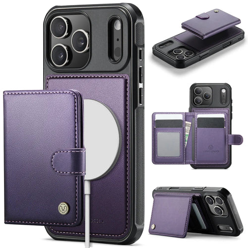 JEEHOOD For iPhone 17 Pro Max Case  J09 RFID Blocking Card Holder Leather Back Phone Cover Compatible with MagSafe - Purple - 1