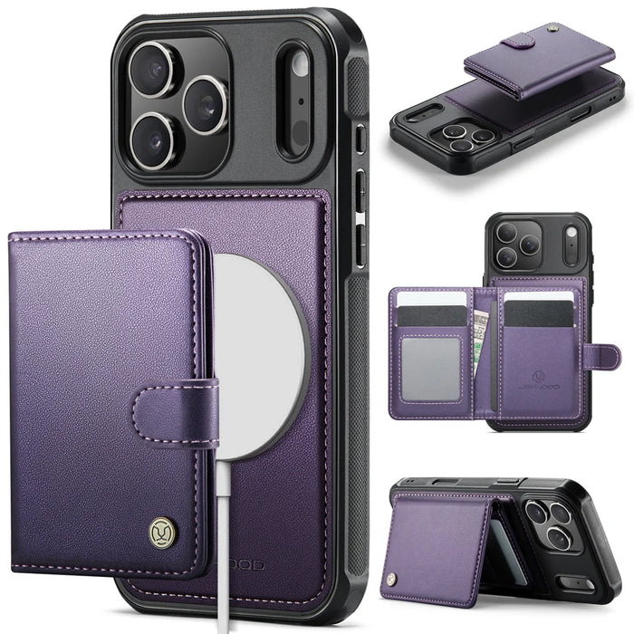 JEEHOOD For iPhone 17 Pro Max Case  J09 RFID Blocking Card Holder Leather Back Phone Cover Compatible with MagSafe - Purple - 1