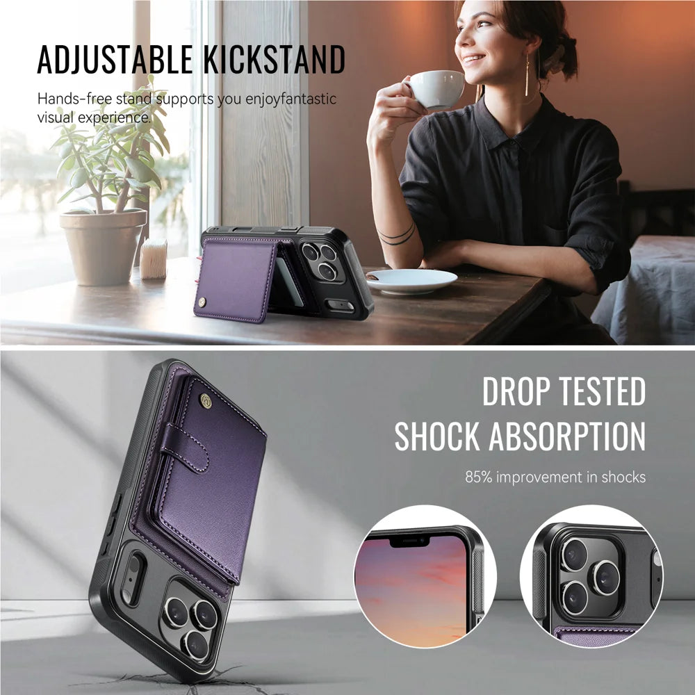 JEEHOOD For iPhone 17 Pro Max Case  J09 RFID Blocking Card Holder Leather Back Phone Cover Compatible with MagSafe - Purple - 4