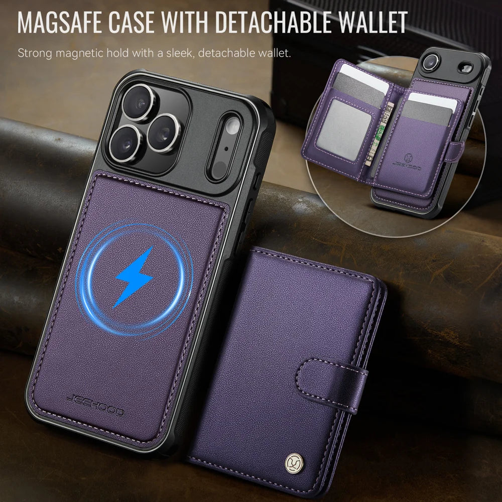 JEEHOOD For iPhone 17 Pro Max Case  J09 RFID Blocking Card Holder Leather Back Phone Cover Compatible with MagSafe - Purple - 5