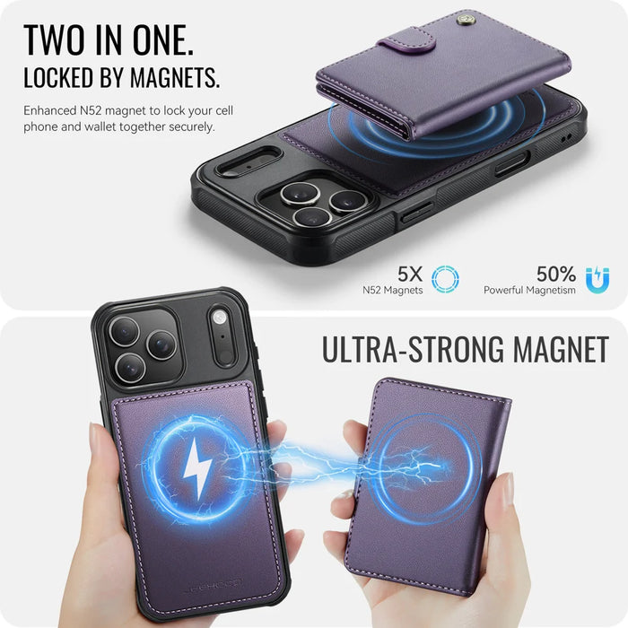 JEEHOOD For iPhone 17 Pro Max Case  J09 RFID Blocking Card Holder Leather Back Phone Cover Compatible with MagSafe - Purple - 7